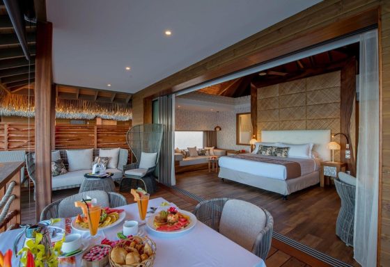 Luxury bedroom with tray of quality food